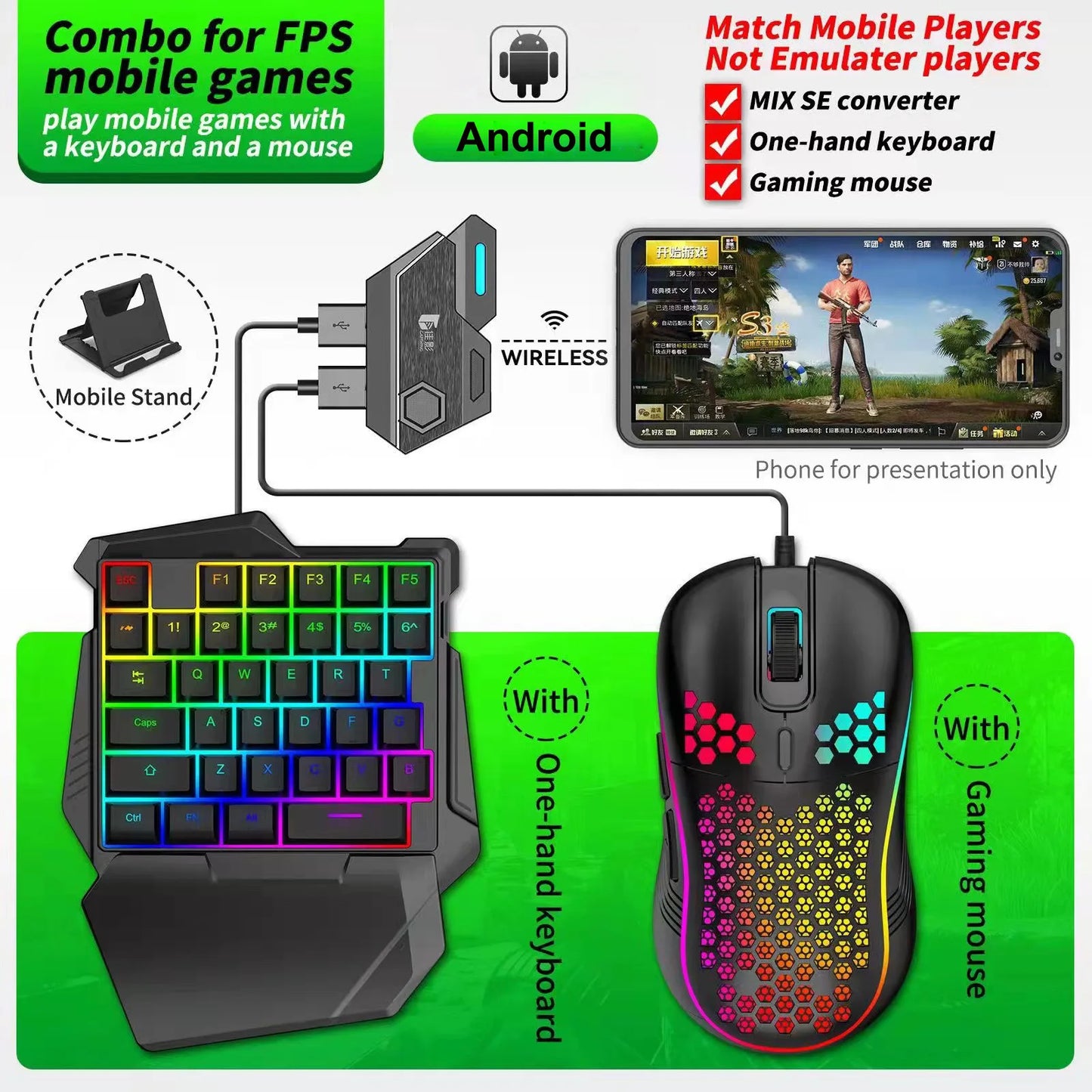 5 in 1 Mobile Gaming Kit Keyboard Mouse PUBG COD
