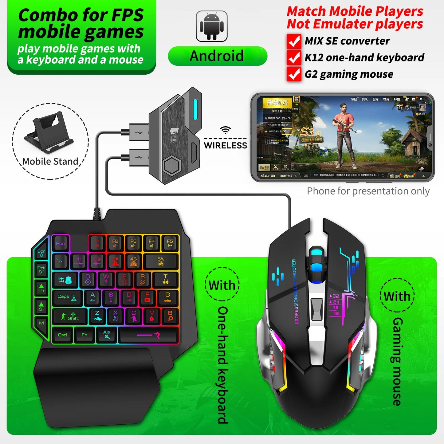 5 in 1 Mobile Gaming Kit Keyboard Mouse PUBG COD