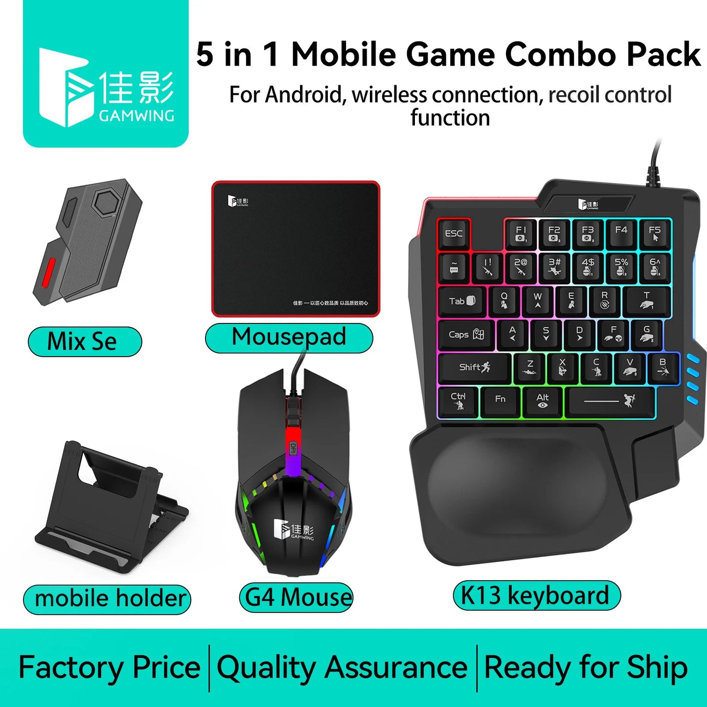 5 in 1 Mobile Gaming Kit Keyboard Mouse PUBG COD